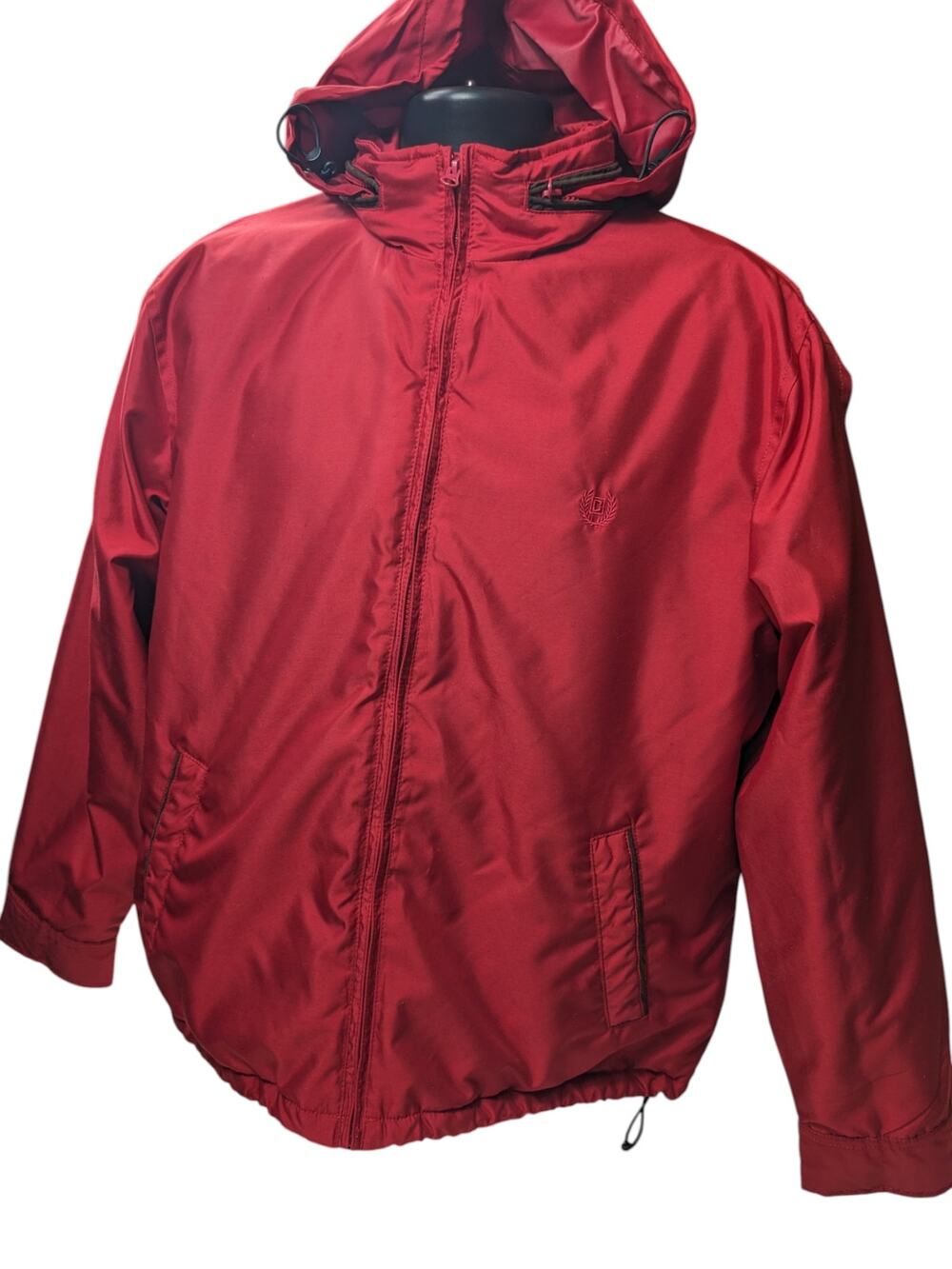 Chaps Jacket Mens Large Red Hooded Full Zip Fleece Lined Windbreaker Coat Hiking